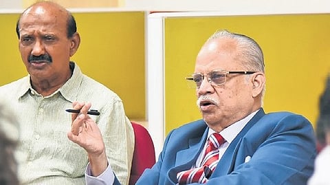 Justice K N Basha (R) hearing testimonies in Chennai.