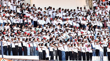 Students and volunteers took oath during Nasha Mukt Bharat (drug free India) a campaign by the Central Government in organisation with Rajiv Gandhi University of Health and Science at Sree Kanteerava Stadium in Bengaluru