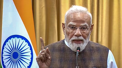 Prime Minister Narendra Modi gives an address in the Seychelles National Assembly, in Seychelles.