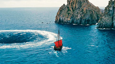 In the film, Odysseus must make a treacherous journey home, 
10 years after the Trojan War (film still)