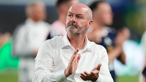 Scotland head coach Steve Clarke reacts following the World Cup Group C soccer match between Scotland and Brazil in Miami Gardens, Fla., Wednesday, June 24, 2026.