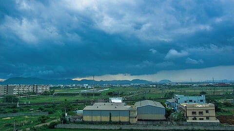 Dark clouds hover over Vijayawada on Sunday.