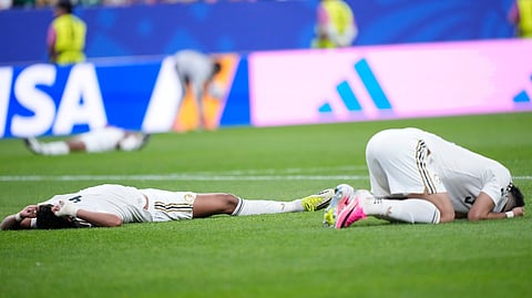 Saudi Arabia players react after the World Cup Group H soccer match between Cape Verde and Saudi Arabia in Houston, Friday, June 26, 2026.