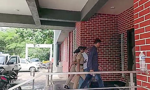 Police bring Ketan Agarwal murder case accused Siya Goyal to Lonavala Police Station from Lohagad Fort, where crime scene recreation was done, in Pune on Sunday.