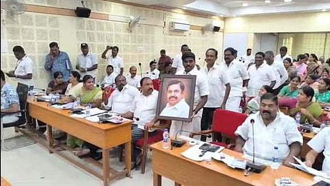 The Corporation Council meeting held in Tiruppur on Monday.