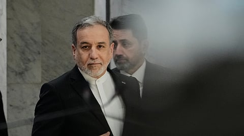 Iranian Foreign Minister Abbas Araghchi arrives to meet his Iraqi counterpart Fouad Hussein in Baghdad, Iraq, Sunday, June 28, 2026.