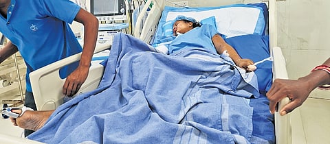 Sima Juanga (21) under treatment in the ICU at a hospital in Tiruvallur 