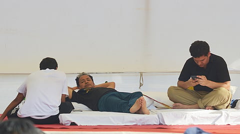 Cockroach party's protest at Jantar Mantar on Monday.