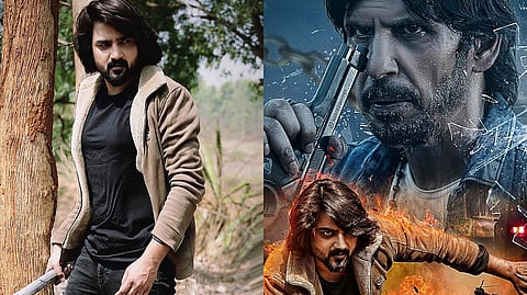 A still (L) and a poster (R) for Thriller Manju's Deadly Killer