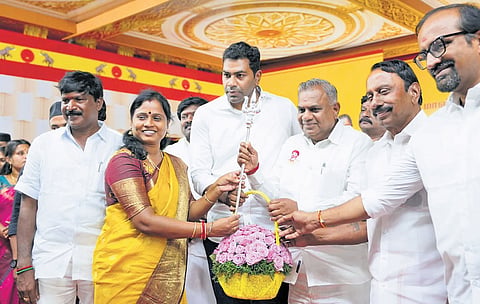 Former AIADMK MLA Maragatham Kumaravel, who joined TVK, organised a massive event on June 14 in Maduranthakam to induct thousands of party workers