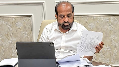 Health minister Satya Kumar Yadav during a marathon three-hour virtual review meeting on Tuesday. 