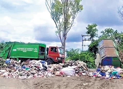 The garbage dumped near Madgi village along the Telangana-Karnataka border
by Bidar municipal staff