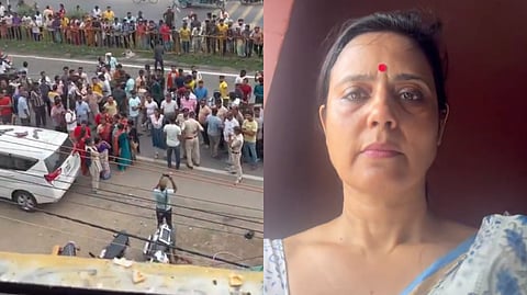 In videos posted on X, TMC MP Mahua Moitra alleged that BJP workers attacked her with eggs in West Bengal's Nadia district on Wednesday, July 1, 2026.
