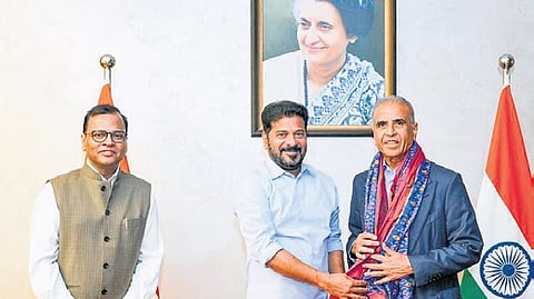 Bharti Enterprises chairman Sunil Bharti Mittal calls on Chief Minister A Revanth Reddy in Hyderabad on Tuesday