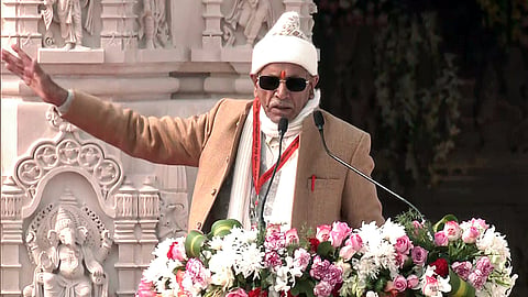 In this photo from Jan 22, 2024, Ram Janmabhoomi Teerth Kshetra General Secretary Champat Rai speaks during the 'Pran Pratishtha' ceremony of the Ram Janmabhoomi Temple in Ayodhya.