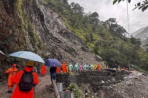 Kedarnath trek route was suspended after a landslide triggered by rocks and debris crashing onto the path near Gaurikund. 