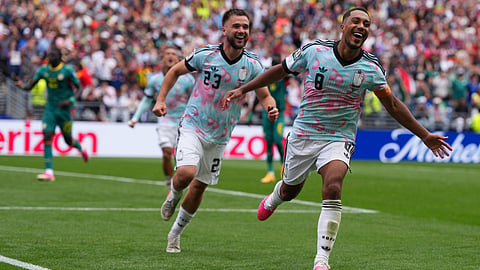 Belgium's Youri Tielemans (8) celebrates after scoring thrd goal during the World Cup round of 32 soccer match between Belgium and Senegal in Seattle, Wednesday, July 1, 2026