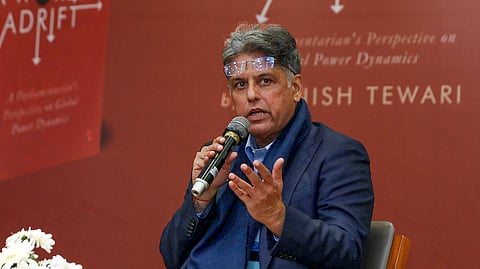 In this photo from Jan 12, 2026, Congress MP Manish Tewari speaks at an event in New Delhi.