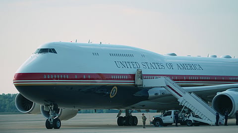 The newly designated Air Force One is ready as President Donald Trump arrives to board, Wednesday, July 1, 2026, at Joint Base Andrews, Md. 