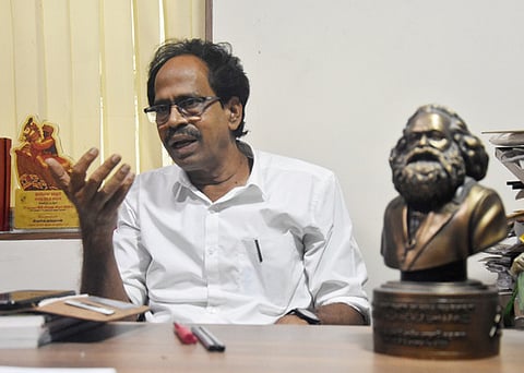 M. Veerapandian, new States CPI Secretary's interview with TNIE at their party office in TNagar.