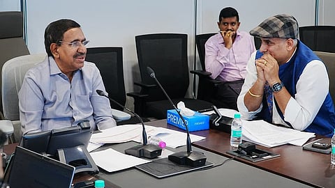 MA&UD minister P Narayana during review meeting on progress of Amaravati construction with officials on Friday.