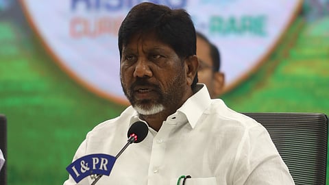 Deputy Chief Minister Mallu Bhatti Vikramarka speaks during a press meet at the Secretariat in Hyderabad on Friday.