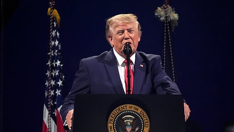 President Donald Trump speaks during Salute to America, an Independence Day event honoring the nation's 250th anniversary, Saturday, July 4, 2026, on the National Mall in Washington
