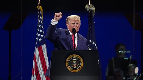 President Donald Trump speaks at Salute to America, an Independence Day event honoring the nation's 250th anniversary, Saturday, July 4, 2026, on the National Mall in Washington. 