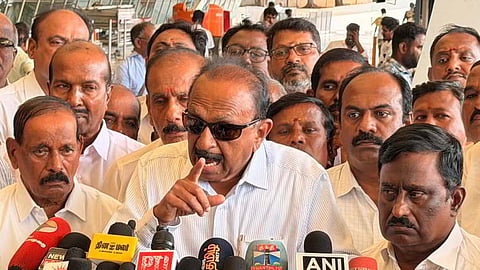  MDMK chief, Vaiko addressing the press at Coimbatore International airport on Sunday.