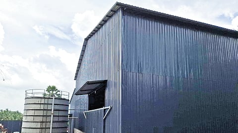One of the two sealed chemical units in Thirumalaiyampalayam in Coimbatore; (inset) subsidised urea stored inside the chemical unit 