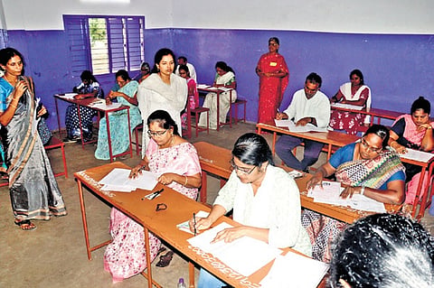 Candidates appearing for the TNTET Paper II examination in Vellore on Sunday 