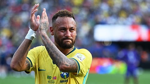 Brazil's forward #10 Neymar reacts after losing the 2026 World Cup round of 16 football match between Brazil and Norway at the New York/New Jersey Stadium in East Rutherford on July 5, 2026. 