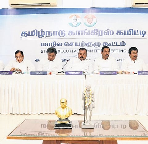 TNCC leaders during the first executive committee meeting under new president Manickam Tagore on Monday