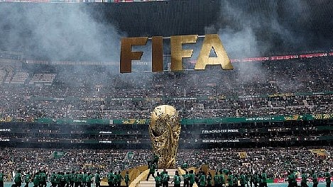 A giant model of the World Cup trophy.