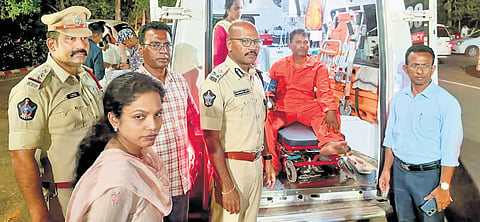 Rescued fisherman Kari Chinna undergoes a medical examination after being
airlifted by the Indian Navy on Monday.