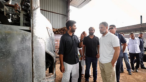 Rahul Gandhi met with local bus and truck body manufacturers in Rajasthan.