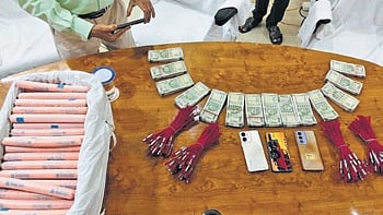 Explosives and cash seized by Khurda police from the three accused 