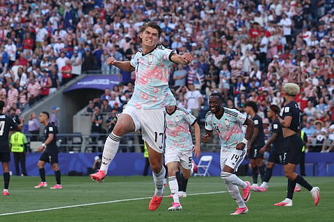 Belgium's Charles De Ketelaere (17) celebrates after scoring his side's opening goal during the World Cup round of 16 soccer match between the United States and Belgium in Seattle, Monday, July 6, 2026.
