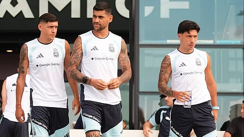 Argentina players train ahead of their World Cup quarter-final against Egypt on Tuesday, July 7, 2026.