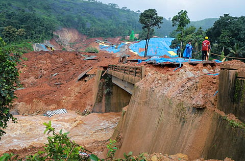 Rescue operation underway after a landslide at Kalladi, near Meppadi tunnel project in Wayanad, Kerala, Tuesday, July 7, 2026.