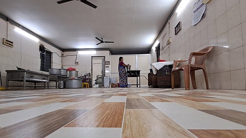 Newly laid tiles and fans inside the Amma canteen at Korattur.