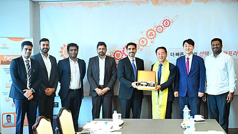 IT Minister Nara Lokesh meets Founder and CEO of Shoealls Co Ltd Lee Cheong-geun during his visit to Seoul in South Korea on Monday 