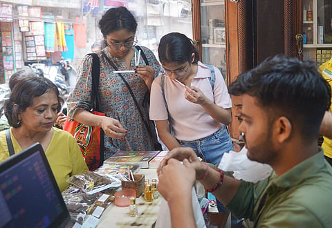 At Gulab Singh Johri wala's shop at Dariba Kalan, Chandni Chowk, Delhi