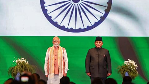 * In this image posted on July 7, 2026, Prime Minister Narendra Modi during the Indian Community reception, in Jakakta, Indonesia.