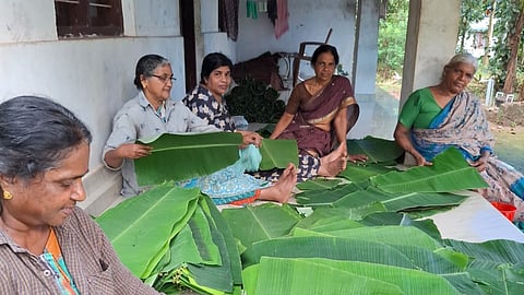 Women sorting banana leaves