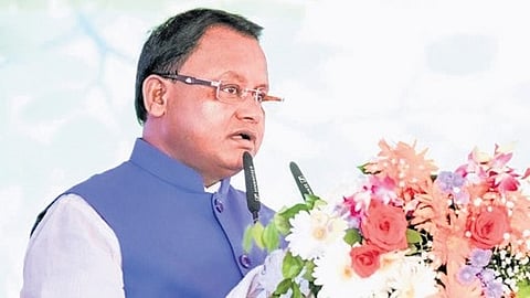 Chief Minister Mohan Charan Majhi addrssing a state-level Van Mahotsav programe at Kapileswar.