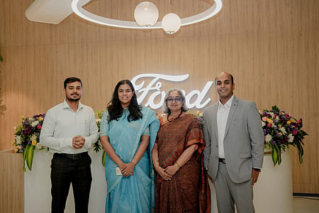 Pavankumar G. Giriyappanavar, I.A.S., District Collector, Coimbatore; Selvi Keerthana Sampath, Minister for Industries, Investment Promotion & Commerce, Government of Tamil Nadu; Gangapriya Chakraverti, India Site Head and Managing Director, Ford Business Solutions; and Thiru Deepak Jacob, I.A.S., MD & CEO, Guidance Tamil Nadu, at the inauguration of Ford Business Solutions' new center in Coimbatore on July 8, 2026.