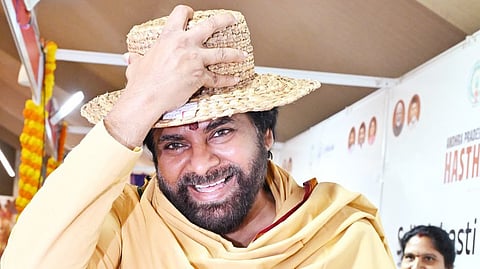 Deputy CM Pawan Kalyan during the inauguration of Hastakala Mahotsav in Vijayawada on Tuesday.