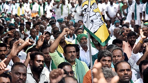 A massive crowd of farmers from across the state held a protest in Chennai on Tuesday, demanding a full crop loan waiver.