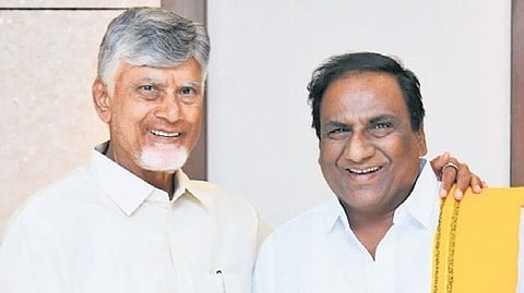 CM Chandrababu Naidu congratulates Gummadi Gopalakrishna over his selection for the Sangeet Natak Academy Award on Tuesday.